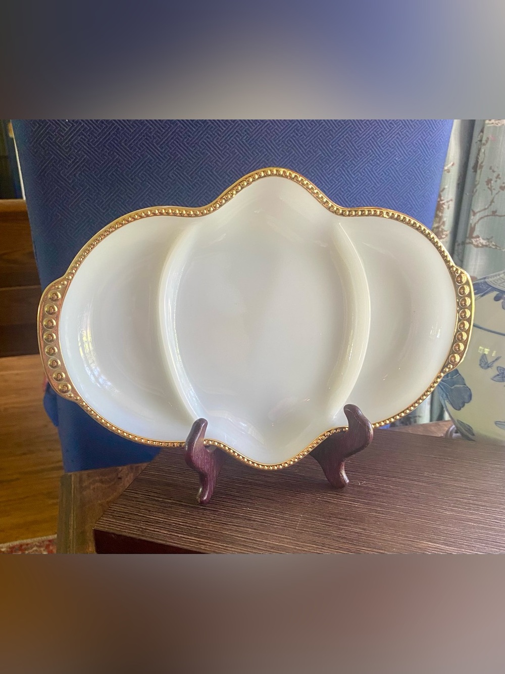 Fire King Gold Rimmed Milk Glass Divided Serving Dish